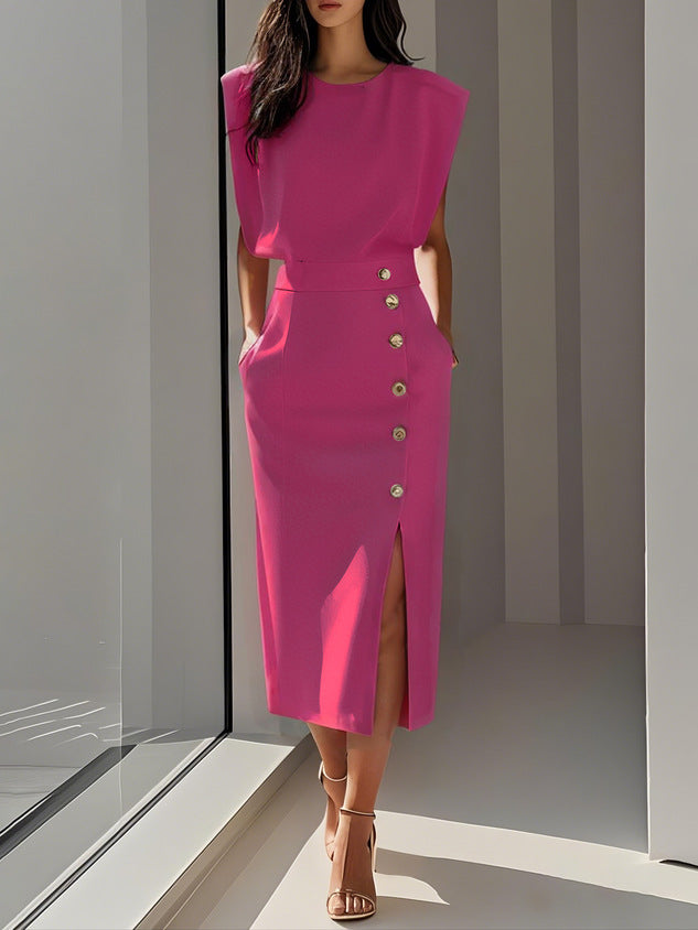 Serena Ken Céleste dress featuring elegant fabric and intricate design, displayed on a hanger against a neutral background.