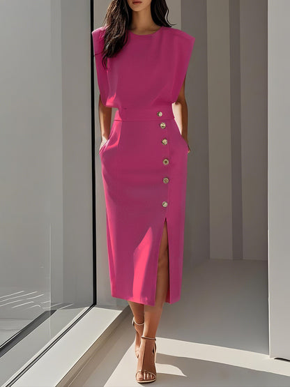 Serena Ken Céleste dress featuring elegant fabric and intricate design, displayed on a hanger against a neutral background.