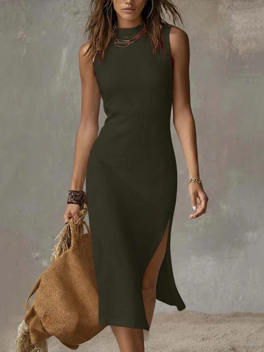 Serena Ken Blanche Riviera dress featuring a flowing fabric with floral patterns, elegant V-neck, and long sleeves.