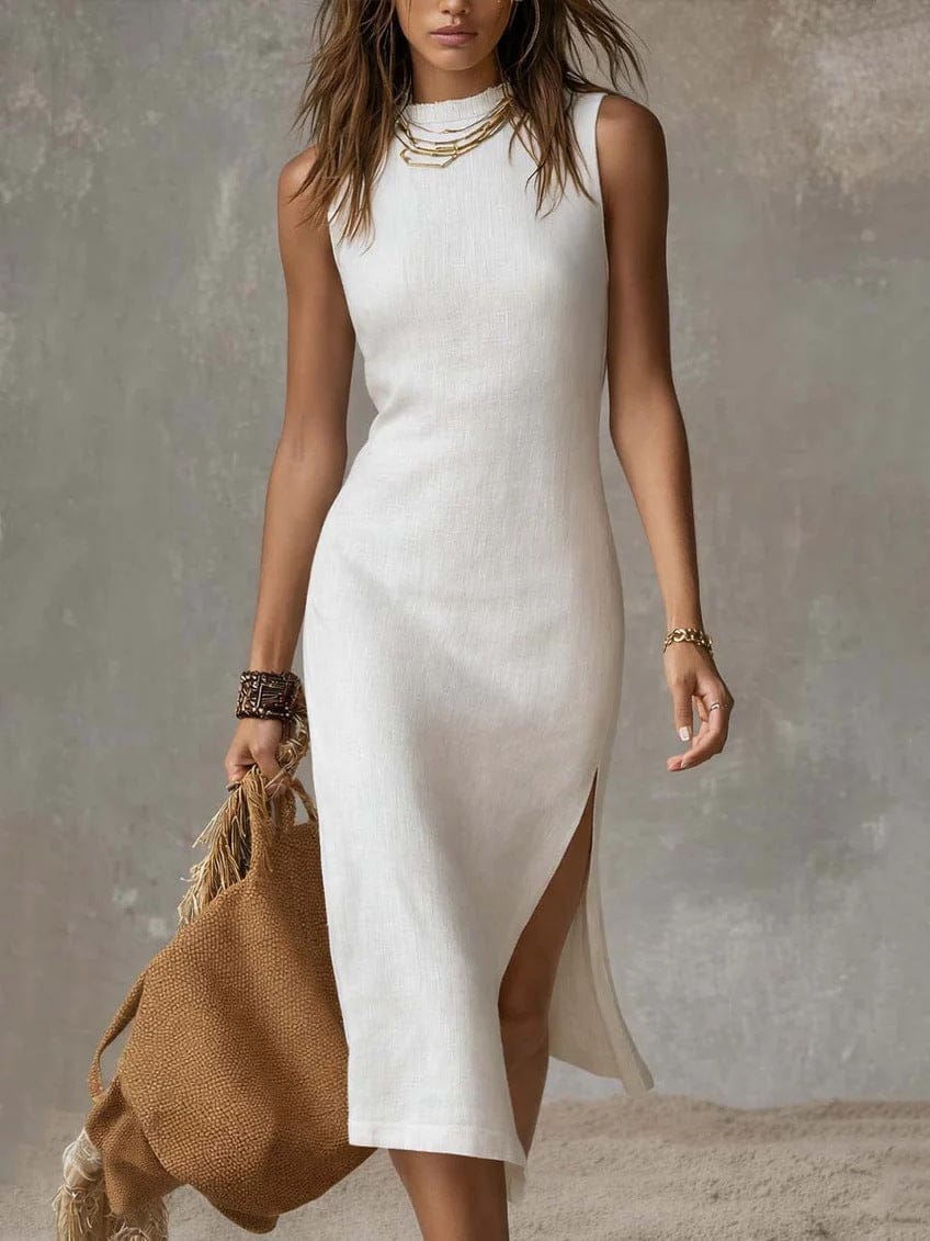 Serena Ken Blanche Riviera dress featuring a flowing fabric, elegant design, and vibrant pattern, perfect for stylish occasions.